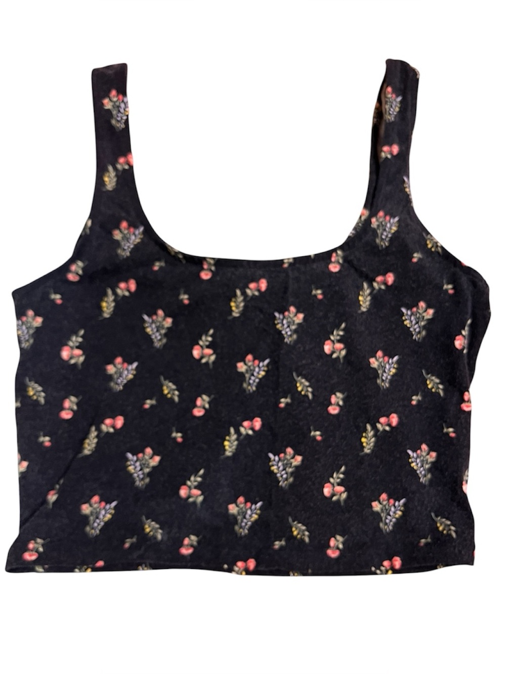 F21 Black Floral Print Cropped Tank Top